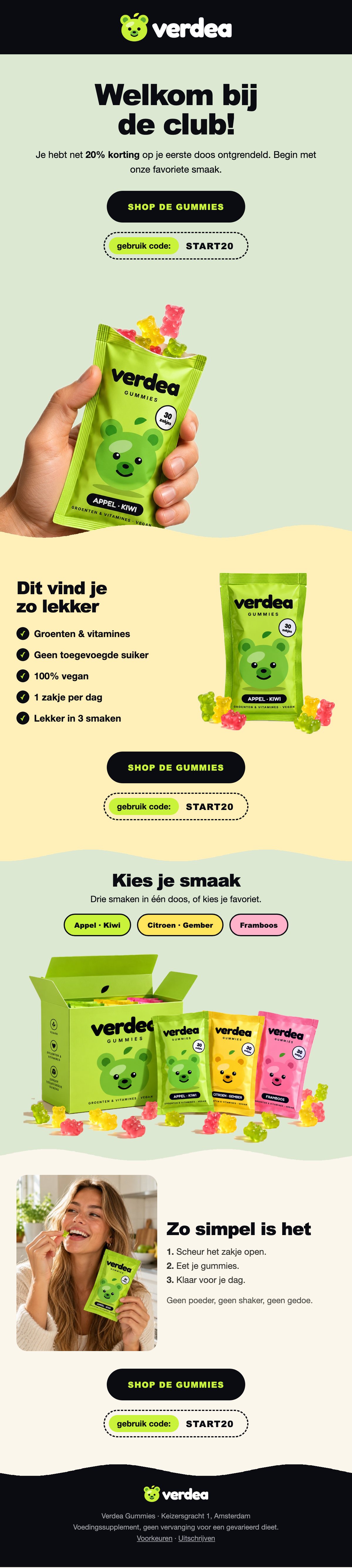 Welkomstmail van Verdea Gummies